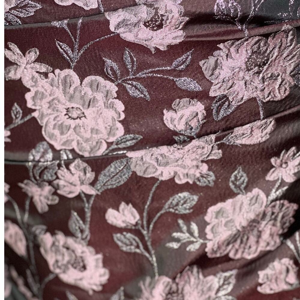 Lulus D'Amore Plum Floral Jacquard Strapless Tulip Dress Medium NWT Slit - Picture 6 of 13